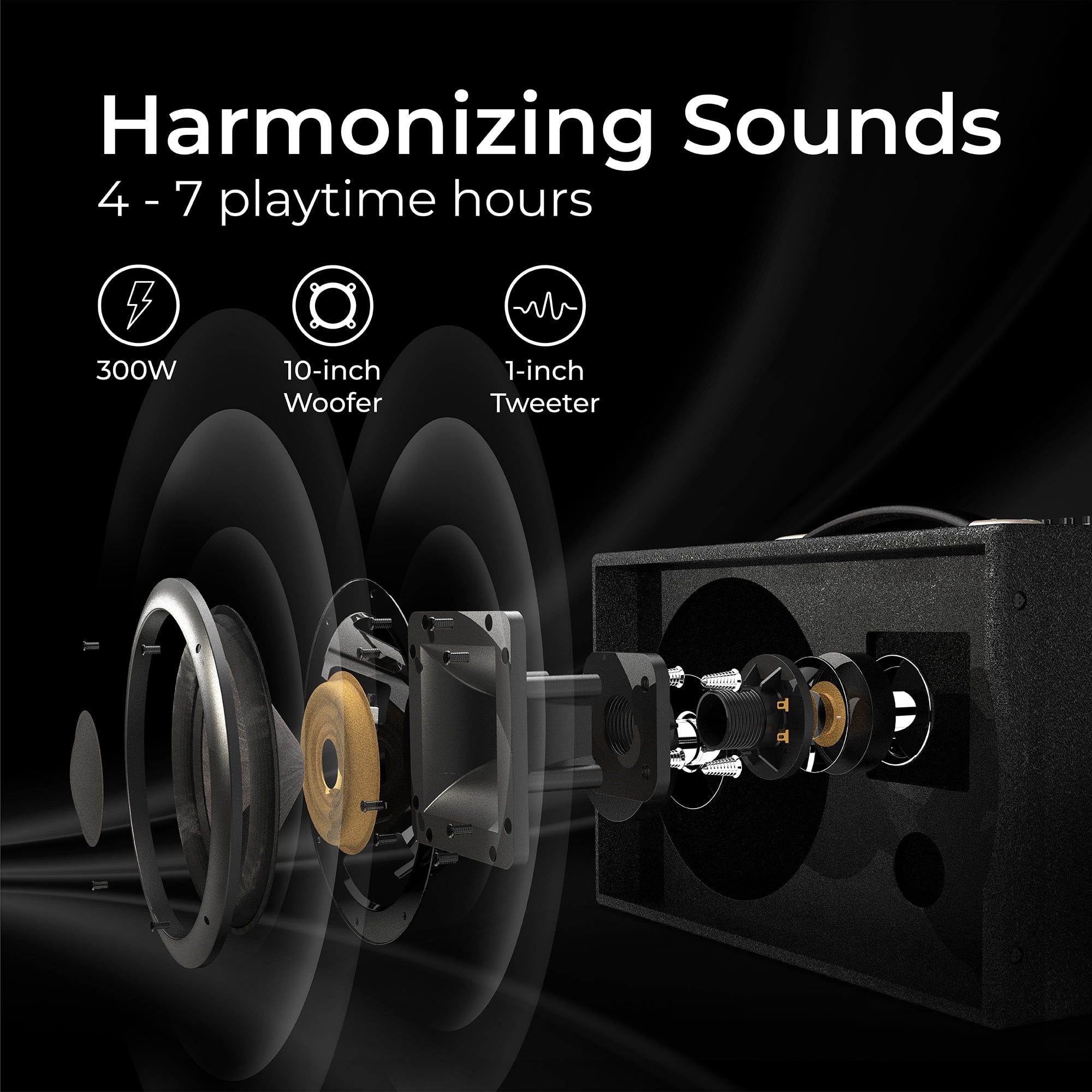 DALTON KS10Pro Portable Bluetooth Speaker for Adults, Kids 300W | 2 UHF Microphones | 10" Woofer | Bass/Treble Adjustment | USB/AUX | Car Outdoor Indoor Party Gifts