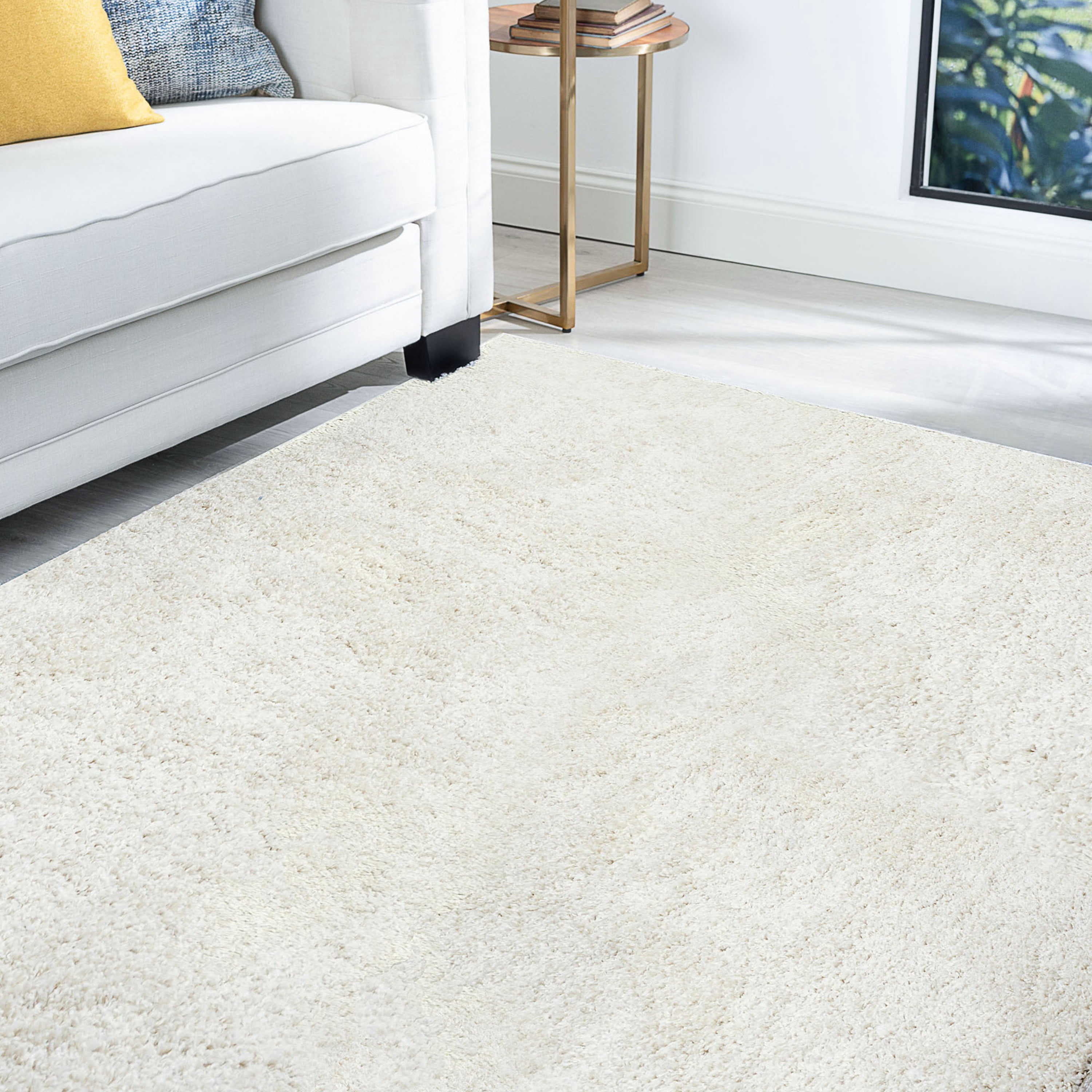 Shag 8x10 Area Rug Thick (7'10'' x 10') Solid Cream Living Room Easy to Clean