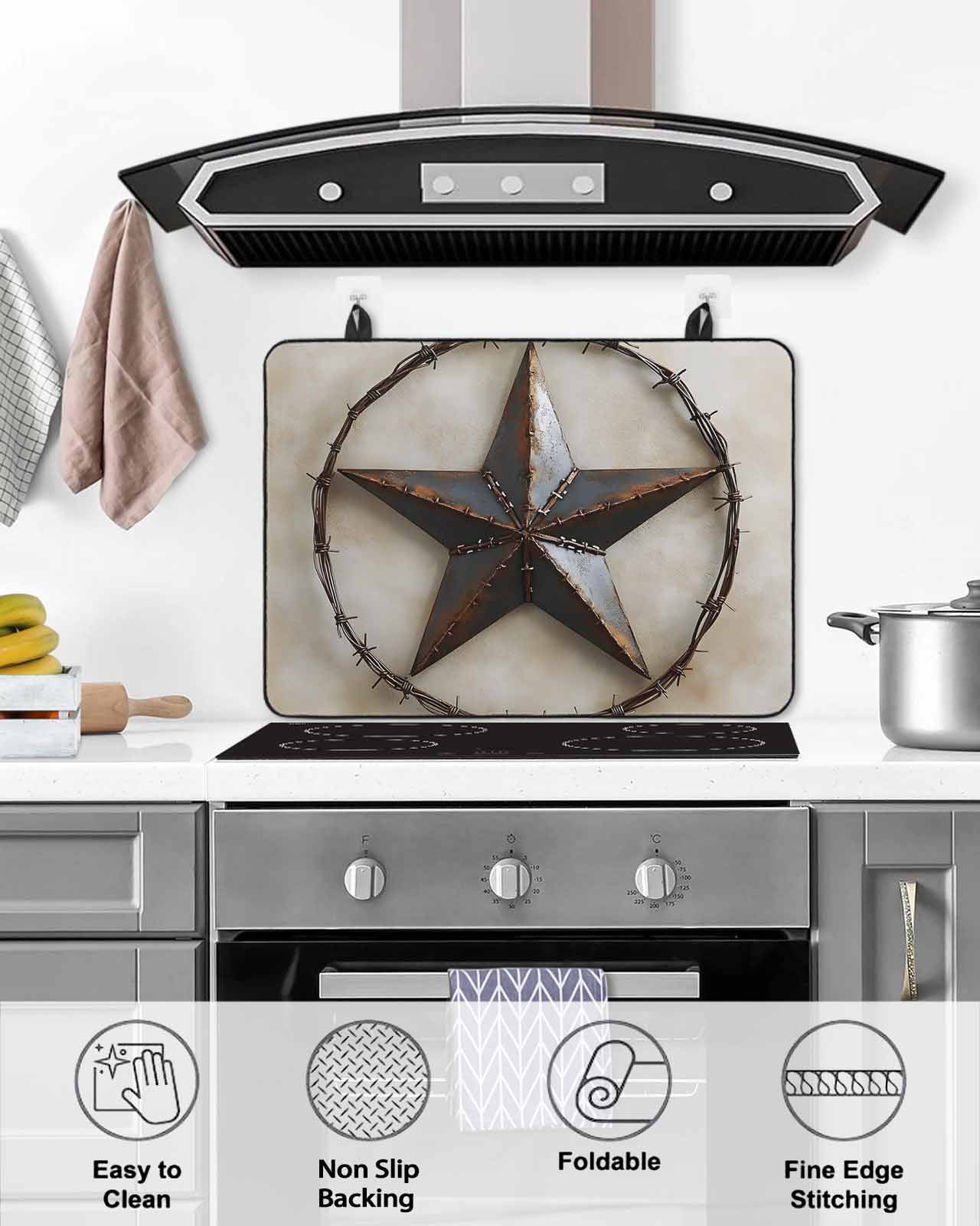 nqOlkjepod Large Induction Cooktop Protector Mat 24"x21", Farmhouse Vintage Stove Top Covers for Electric Stove, Country Western Texas Star Aesthetic Stove Burner Cover Mats, Glass Top Stove Cover