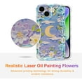 thumbnail image 2 of Case for iPhone 13, Colorful Retro Oil Painting Flower Leaves Moon Cloud Pattern Laser Cute Curly Wave Edge Exquisite Phone Cover Stylish Durable TPU Protective Case for Girls Women - Purple#3, 2 of 18