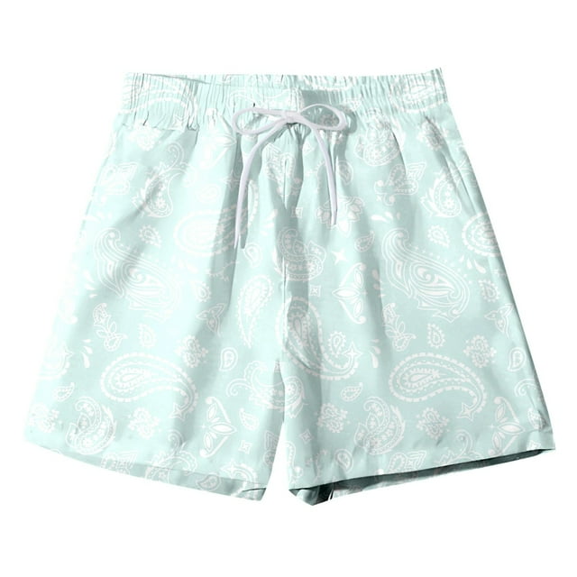 Ediodpoh Swim Trunks for Men Boho Style Print Drawstring Waist Summer Shorts with Pocket Beach Pants Men Swim Shorts Light Blue M