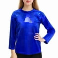 thumbnail image 2 of dazeni Long Sleeve Tops for Teen Girls Crewneck Metallic Dance Shirts Y2k Tops Shiny Disco Streetwear Rave Party Festivals Clothes Blue 4-5 Years, 2 of 6