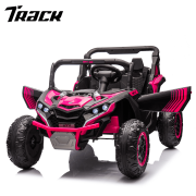 Track 7 24V Two-Seater Kids Ride On UTV W/Parents Remote Control,Four-Wheel Suspension,Slow Start,Anti-collision bar,Storage space,Music,USB,Bluetooth,Volume control,LED lights for Kids 3+, Pink
