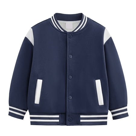 TTUHYWXI Kids Varsity Jackets Girls Boys Baseball Jacket Lightweight Bomber Coat School Outwear with Pocket(Dark Blue 5-6 Years)