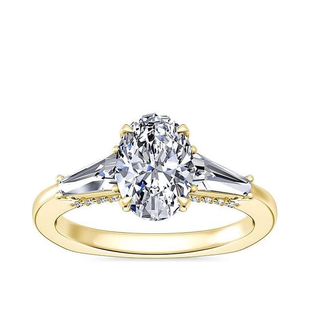 0.90 Carat Excellent Oval Cut Real Diamond New Design Three Stone Ring for Wedding Solid 18K Yellow Gold Size 11