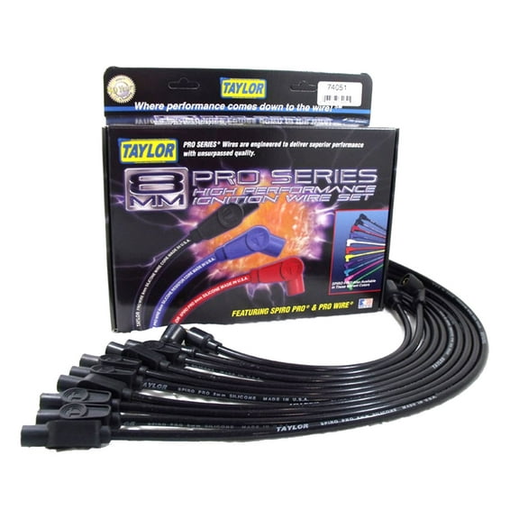 Taylor Wire / Vertex 74051 TAY74051 8MM SPIRO-PRO CUSTOM 8 CYL BLACK Fits select: 1966-1969 FORD F100, 1968-1969 PONTIAC GTO
