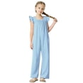 thumbnail image 1 of Diufon Combinaison Fille Manches à Volants Smockée Col Rond Pantalon Été Mignon avec Poches, 1 of 8