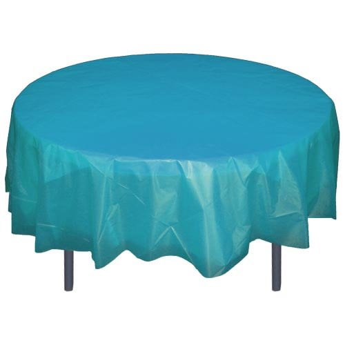 Turquoise Round Plastic Table Cover 84, 6 Ft Round Table Cloth Size