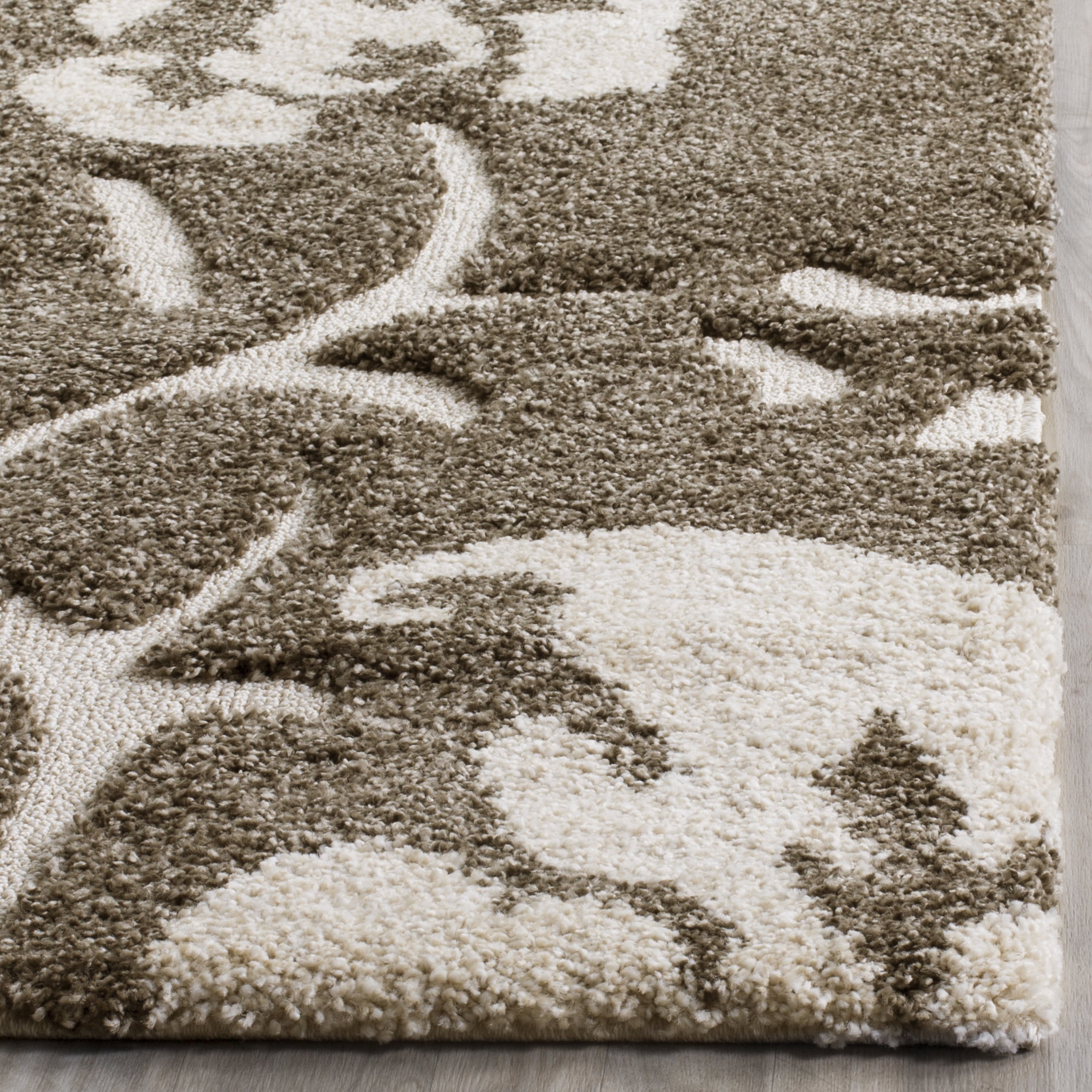 SAFAVIEH Florida Merrick Floral Shag Runner Rug, Smoke/Beige, 2'3" x 11'