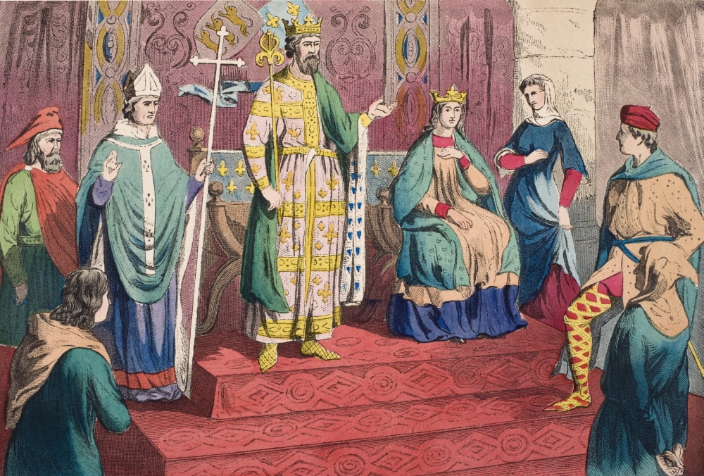 English Costumes Of The 13Th Century From Left Gentleman Physician Bishop King Queen Lady Nobleman Rustic From The National And Domestic History Of England By William Aubrey Published London Circa 189