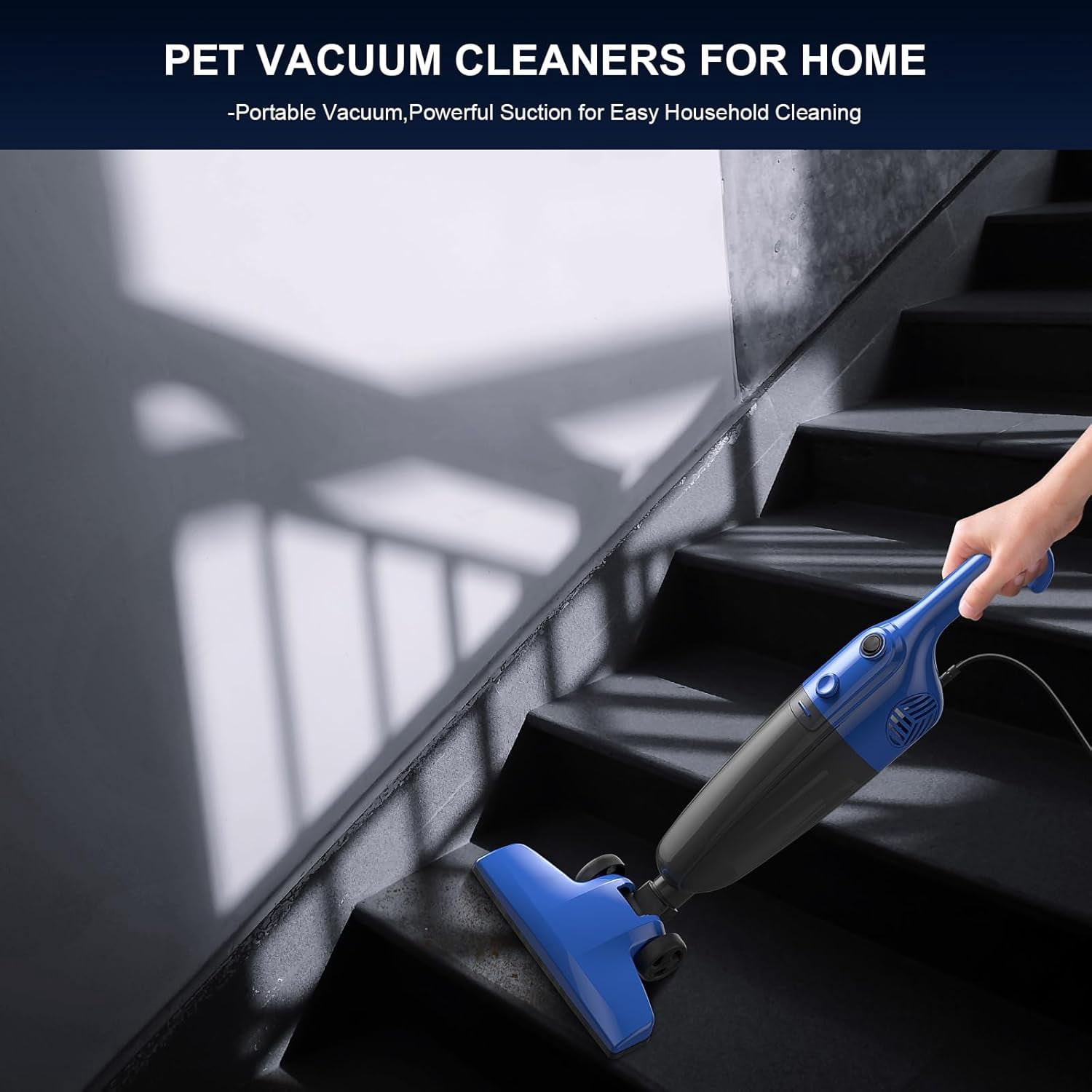 Vacuum Cleaners for Home - Corded Stick Vacuum Cleaner, Rechargeable High Power Vac for Pet Hair Carpet Hardwood Floor, Household Wireless Hand Lightweight Handheld Portable Car Vac, MC Blue