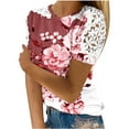 thumbnail image 1 of Camisas de Manga Corta para las Mujeres Impresión Cuello Redondo Suéter Encaje Camisa, Blusa de Verano Casual para las Mujeres, 1 of 4