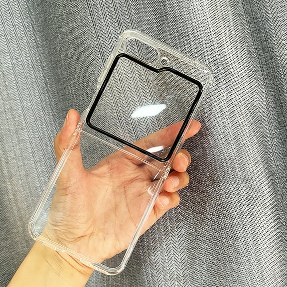 Allytech Galaxly Z Flip5 Clear Case with Build-in Screen Protector, Crystal Clear Anti-Yellow Full Body Protection Shockproof Bumper Anti-Scratch TPU Phone Case for Samsung Galaxy Z Flip5 - Clear