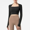 thumbnail image 1 of Ropa de yoga, chal de dos piezas, estilo de mujer con almohadilla para el pecho, camiseta de manga larga en forma de U color nude, ropa deportiva de fitness, 1 of 6