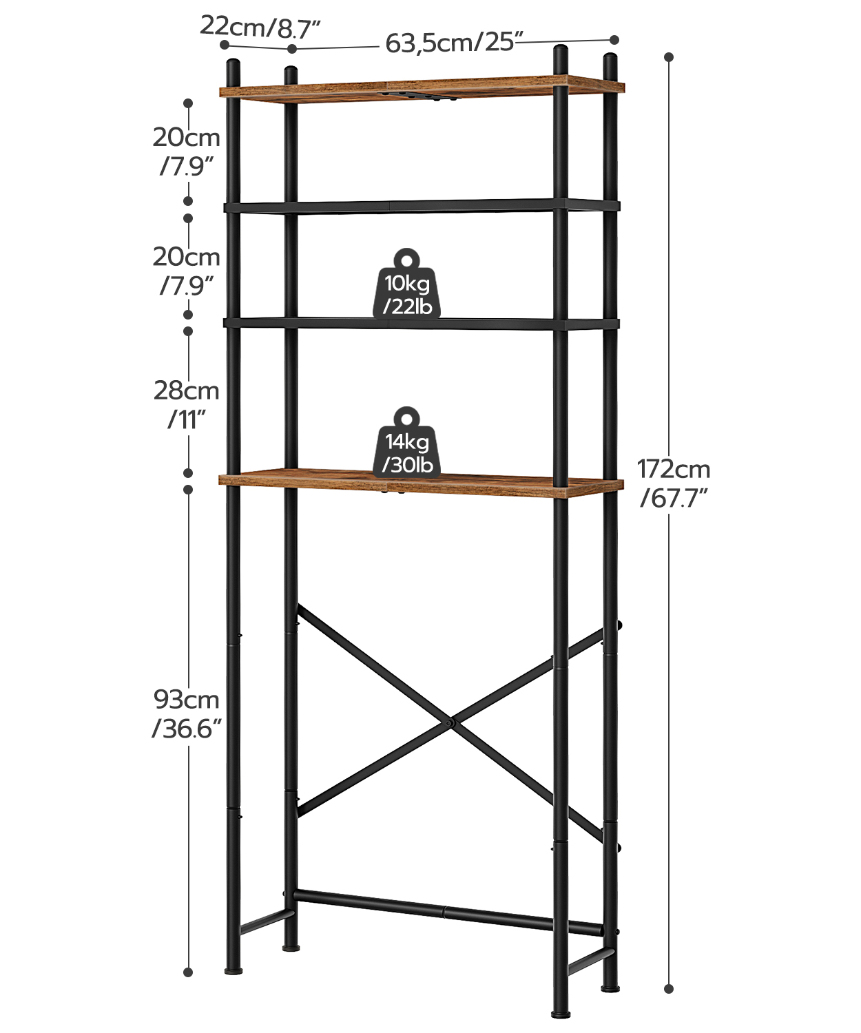 HOOBRO 4-Tier Over The Toilet Shelf, Rustic Brown and Black