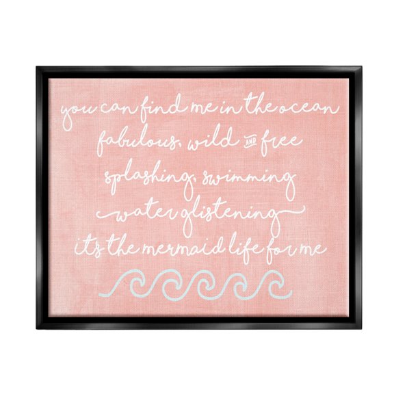 Stupell Industries Mermaid Life Inspiration Jet Black Framed Floating Canvas Wall Art, 24x30, by Erica Billups