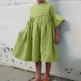 thumbnail image 2 of Tranfacy Robe d'Été pour Filles, Robe à Manches Courtes pour Filles, Robe Unie pour Enfants de Moyenne à Grande Taille, Robe Plissée Décontractée à Col Rond à Manches Mi-Longues, 2 of 4