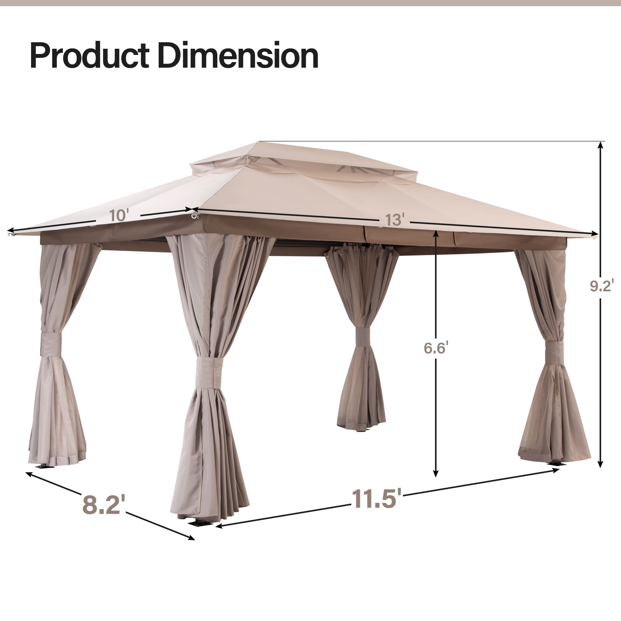 LAUSAINT HOME 10'x13' Waterproof Backyard Gazebo, Double