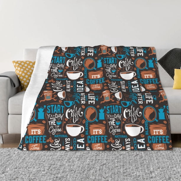 Fotbe Coffee Lover Print Manta de Franela con Estampado, Manta Ultrasuave para Cama, Sofá, Auto, Hipoalergénica y Antibolitas-60"x50"