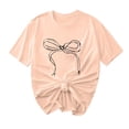 thumbnail image 2 of Jusqu'à 65 % de Réduction d'Été Iumwxz T-Shirts Basiques Plissés Décontractés pour Femmes Hauts d'Été Mignons pour Femmes Blouse à Imprimé Nœud Col Rond Manches Courtes Blouse pour Femmes Confortable pour l'École, 2 of 4