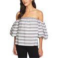 thumbnail image 1 of 1.STATE Womens Striped Off the Shoulder Blouse, White, Small, 1 of 1
