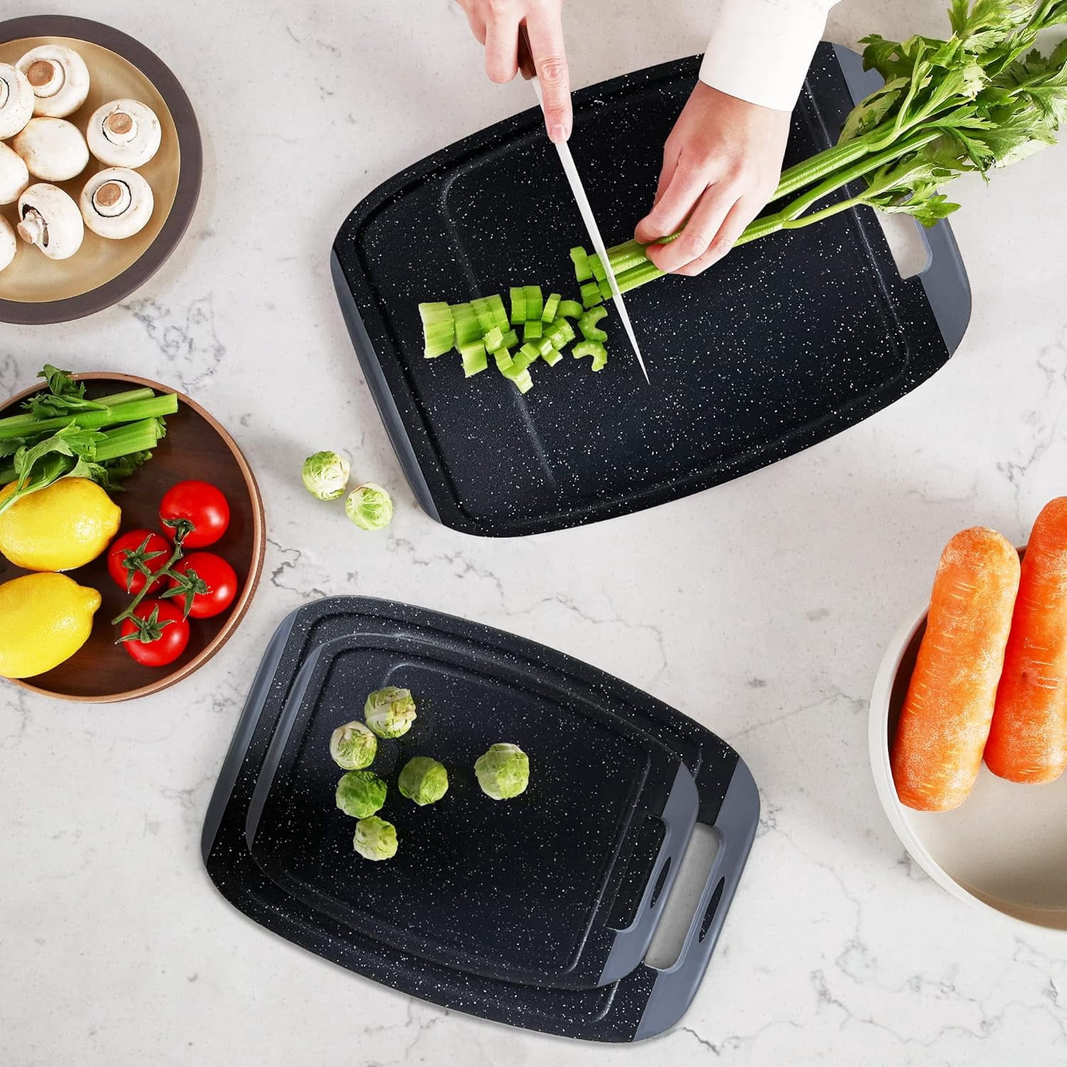 (Set of 3) Neoflam Cutting Boards Set | Reversable, Larger Juice Groove, Non-Slip Grip Handle | Dishwasher Safe, Easy To Clean