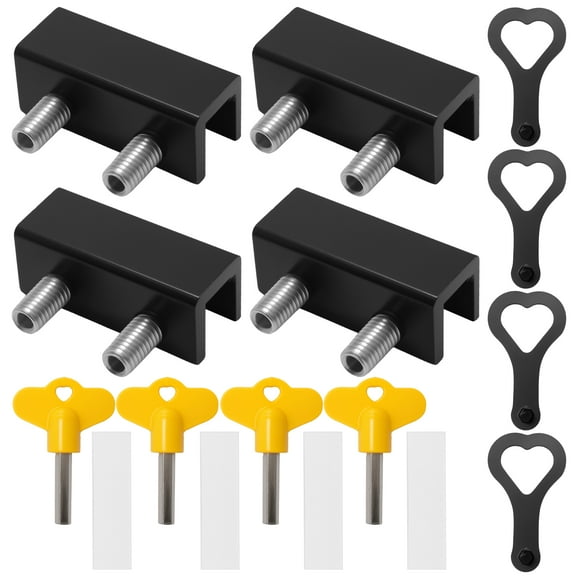 Black 4-Pack, Adjustable Sliding Window Locks with Key, Security Locks for Home Bedroom Office