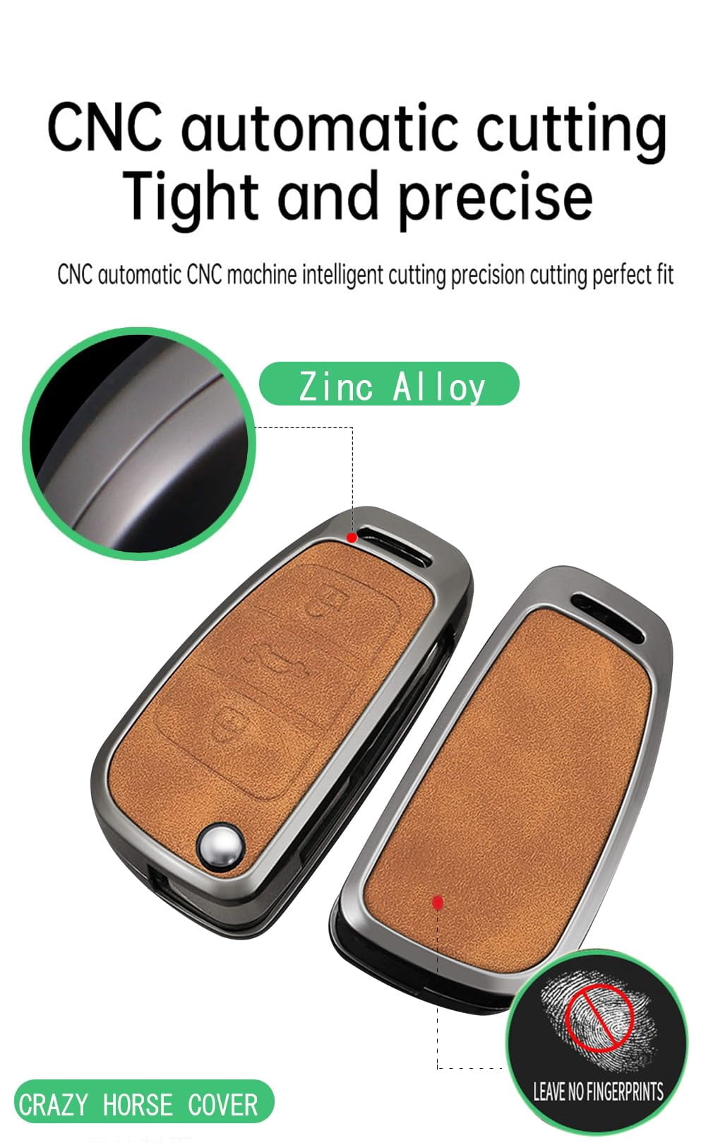 Fit for Audi Flip Key Fob Cover with Keychain Metal Car Key Shell Case Leather Key Holder for A1 A3 A4 A5 A6 A6L A8 Q2 Q3 Q5 Q7 TT TTS R8 S3 S4 S5 S6 RS3 RS4 RS Key Remote