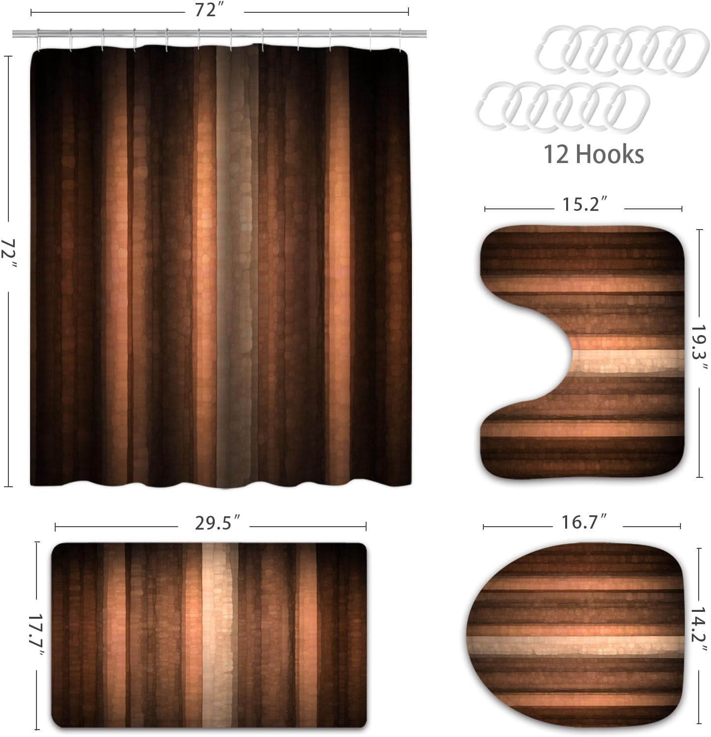 4 Pcs Purple Shower Curtain Sets with Rugs, Neon Purple Bathroom Sets with Shower Curtain and Rugs and Accessories, Modern Dark Purple Stripe Bathroom Shower Curtain with Bath Mats