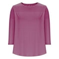 thumbnail image 4 of Womens Summer Tops 2025 Plus Size Solid Color T-Shirt Summer Casual Loose Women's Trendy 3/4 Length Sleeves Pullover Lightweight Blouse Tops S-3XL, 4 of 6