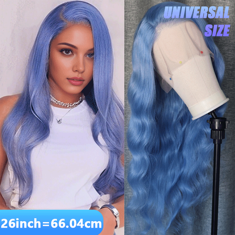 Blue Colored 13x4 Lace Front Wig Body Wave Brazilian Remy Human Hair Wigs Preplucked Natural Hairline High Density Elegant Hairstyle For Women Daily&Birthday&Wedding Use Wig 180 Density 26 Inch