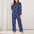 thumbnail image 2 of KLL purple flower blue Skull Print Women's Long Sleeve Pajamas with Pants Sleepwear Loungewear 2 Set-Small, 2 of 7