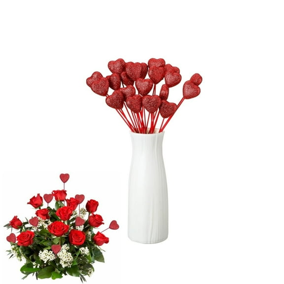 1.6x8.7In Sparkly Heart Sticks,QZS Portable Glitter Foam Hearts Picks for Floral Bouquet Decorations,20Pack DIY Accessories for Crafts Table Centerpiece