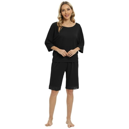 

Womens Pajama Set 3/4 Sleeve Top and Capri Pants Soft Nightwear Pjs Lounge Sets
