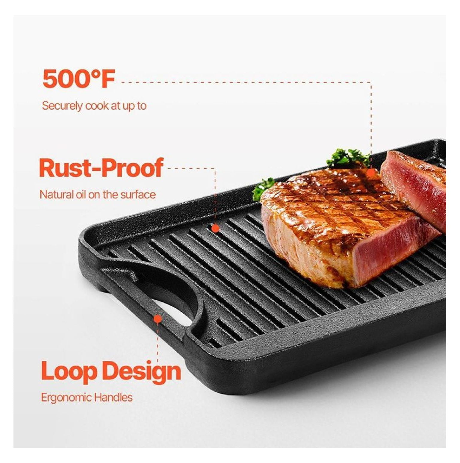 Cast Iron BBQ Grill Griddle Reversible Pan - 14x8.5/20x10 inch - Stove Top Grill Pan for Gas, Electric & Induction - Black