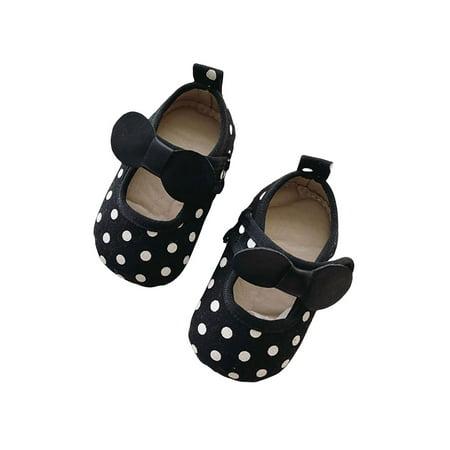 

Daeful Newborn Crib Shoes Soft Sole Flats First Walkers Mary Jane Party Polka Dot Cute Bowknot Princess Dress Shoe Black 6-12 months