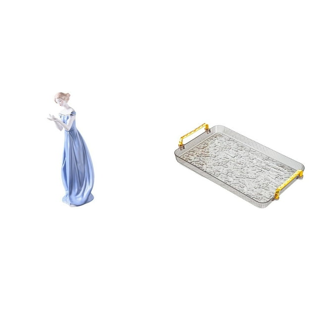 Figura de niña, adorno de escritorio, bonita estatua de niña, bandeja rectangular de resina, ideal para oficina, porche, dormitorio y sala de estar.