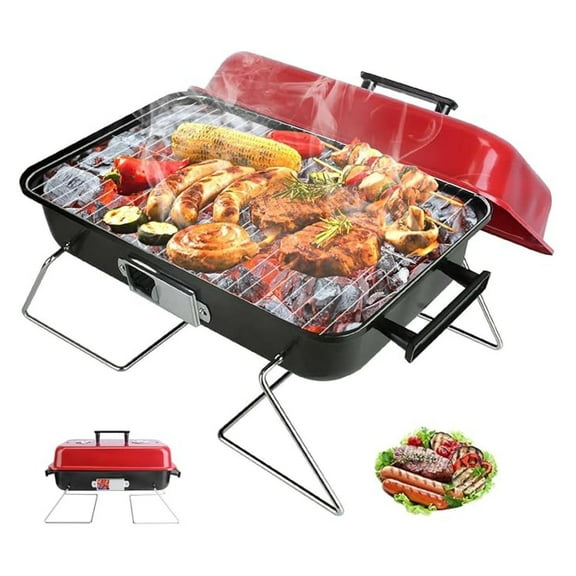 Portable Charcoal Grill for Outdoor Cooking - Small BBQ Smoker Grill with Lid, Folding Design for Camping, Picnics, Beach, Backyard & Tailgating