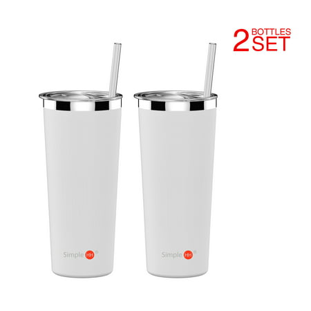 2 Pack SimpleHH Vacuum Insulated Coffee Cup | Double Walled Stainless Steel Tumbler with straw | Travel Flask Mug | No Sweating, Keeps Your Drink Hot & Cold| 22oz(650ml) | Two