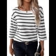 thumbnail image 2 of Camisetas de 3/4 para Mujer, Camisas A Rayas con Cuello , Camisetas de Algodón Francés Negro L, 2 of 9