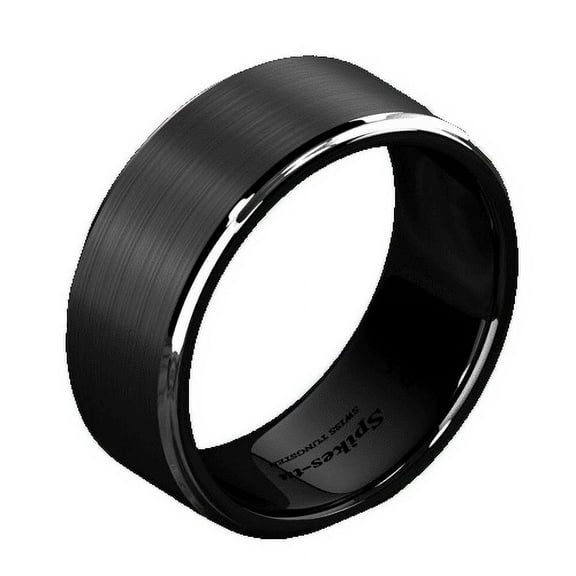 Tungsten Rings for Men Wedding Bands for Him 8mm Black Brushed Silver Stripe