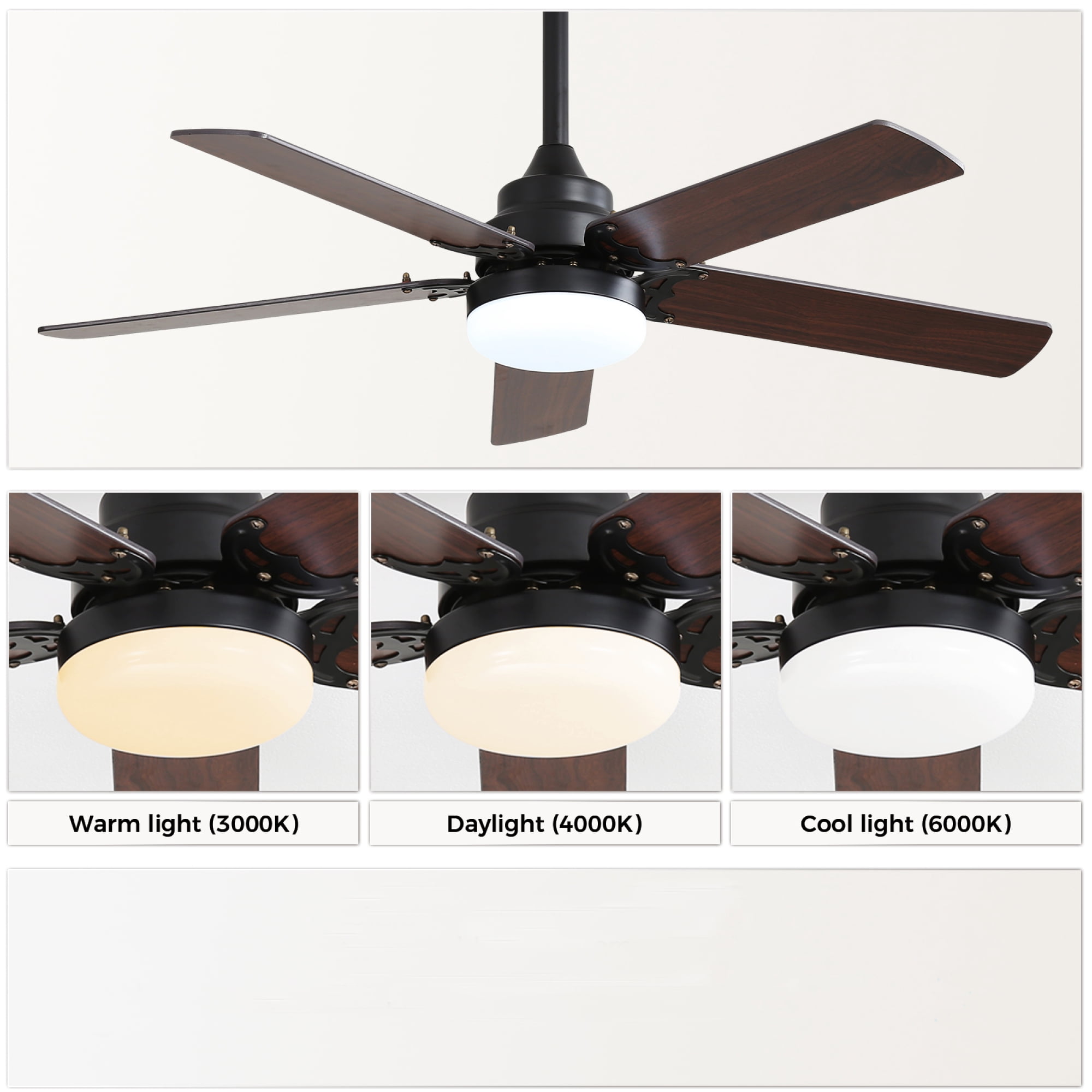 Jopath 42 Inch Ceiling Fan with LED Light and Remote Control, 5 Blades Noiseless Reversible Dc Motor for Indoor Living Room Outside Patios Pergola Black