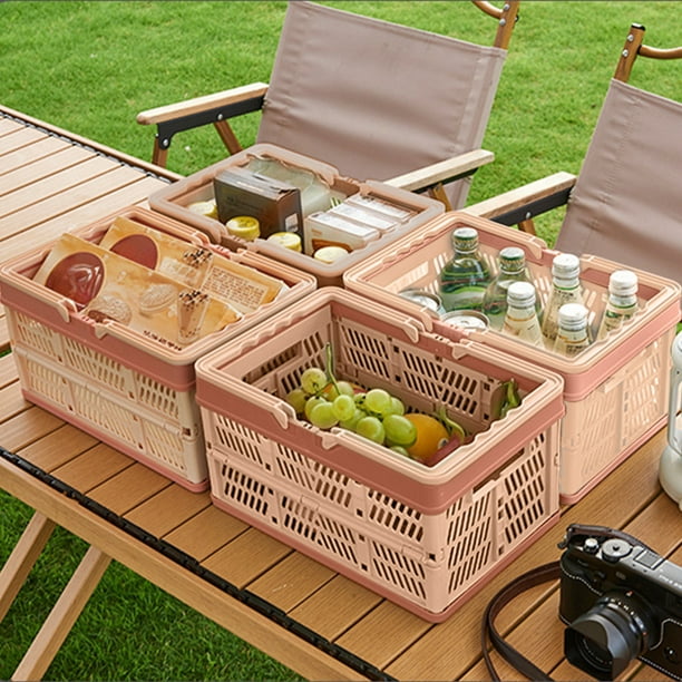 Cesta de almacenamiento plegable portátil - Caja de plástico apilable para picnic, compras y organización del hogar, 30,5x20,5x16,5 pulgadas, verde rosa