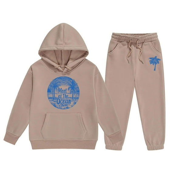 TSADFHJI New Born Clothes Baby Girl Sleepers Child Toddler Boys Girls Long Sleeve Solid Warm Hoodie Pullover Tops Pants Kids Outfits Sweat Suit 2-3 Yeats Khaki