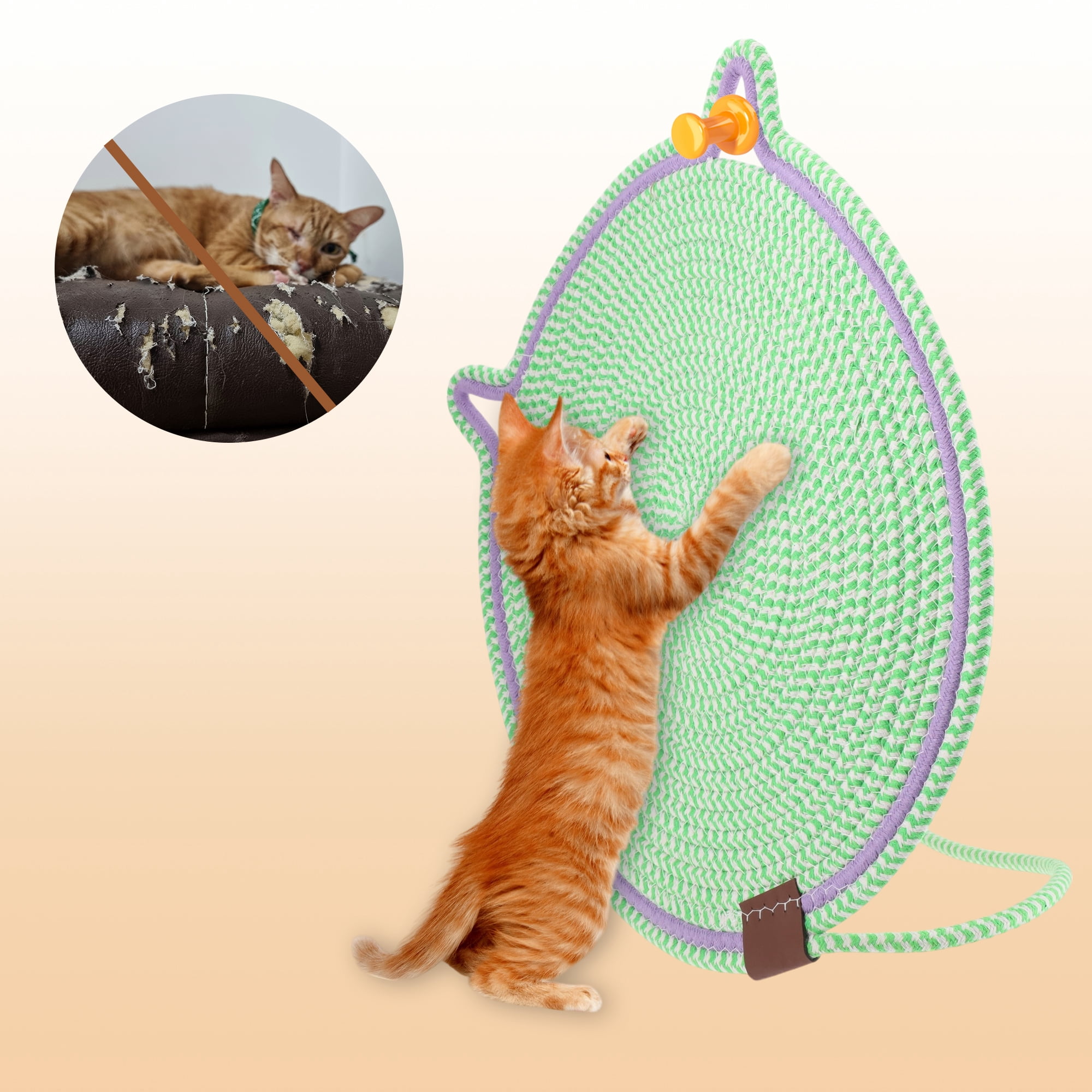 Unique Bargains Cat Scratcher Mat with A Cat Ball Cotton Rope Green [16.54"]