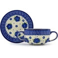 thumbnail image 2 of Polish Pottery 18 oz Bouillon Cup with Saucer (Bleu-belle Fleur Theme) Hand Painted in Boleslawiec, Poland + Certificate of Authenticity, 2 of 6