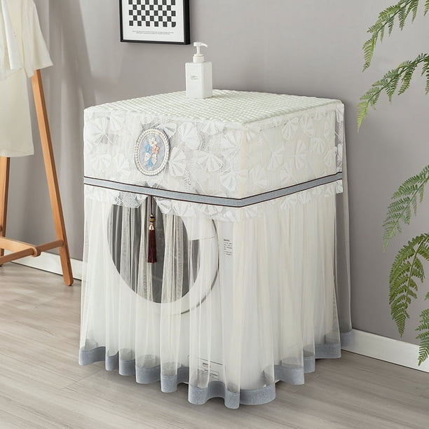 Nvzi 1 pieza de cubierta antipolvo para lavadora, nueva cubierta antipolvo para lavadora con hilo de encaje, cubierta protectora solar para tambor doméstico, decoración, 60 * 60 * 85 cm (gris)