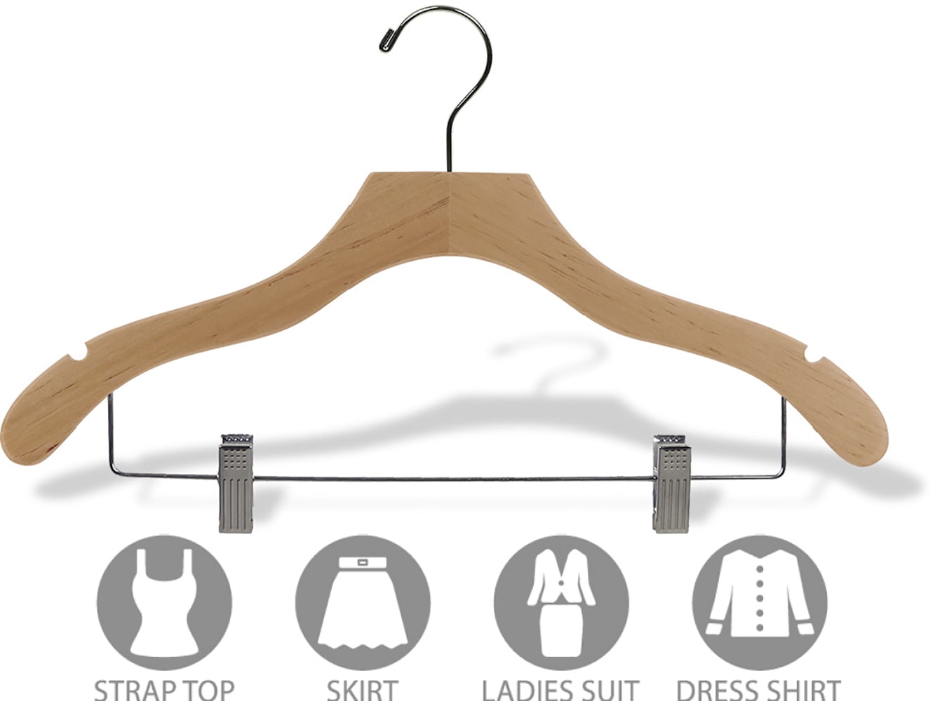 International Hanger Wavy Wood Combo Hanger w/ Cushion Clips, Box of 25