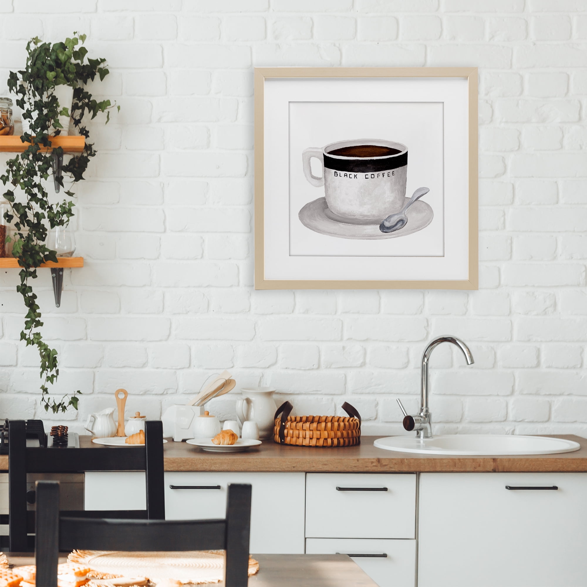 Stupell Industries Black Coffee Mug Birch Framed Print Under Glass, design by Elizabeth Medley