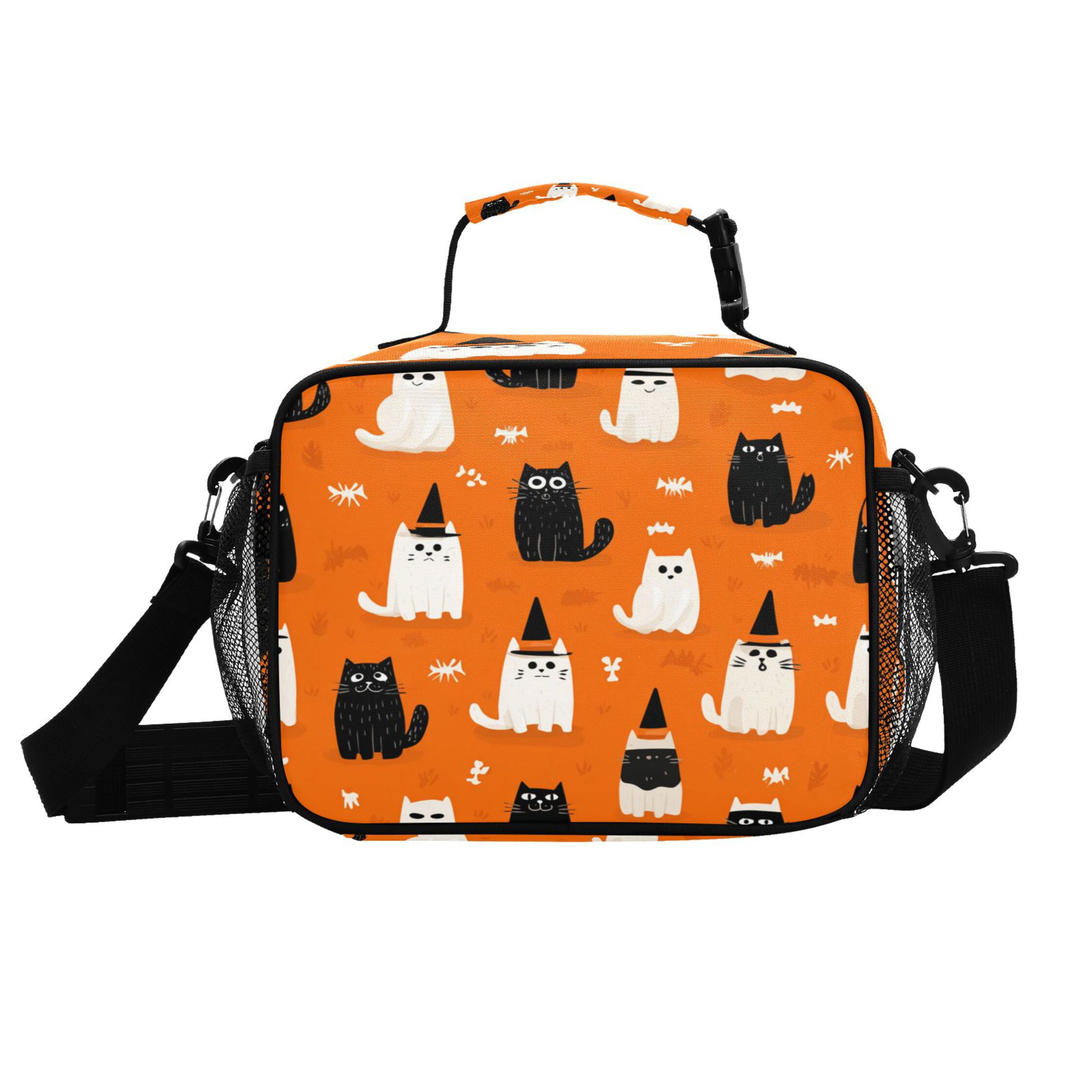 Insulated Lunch Bag 6L Leak-Proof Lunch Box with Shoulder Strap Multiple Pockets Lunch Tote Black Cat and White Cat